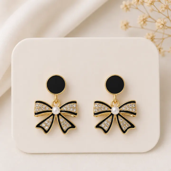 Black Bow Earings
