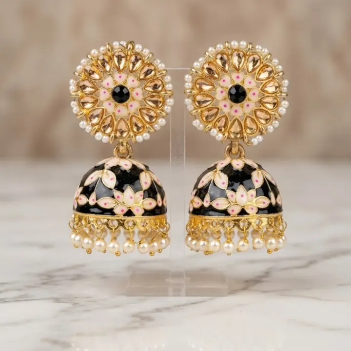 Black Meenakari Jhumka