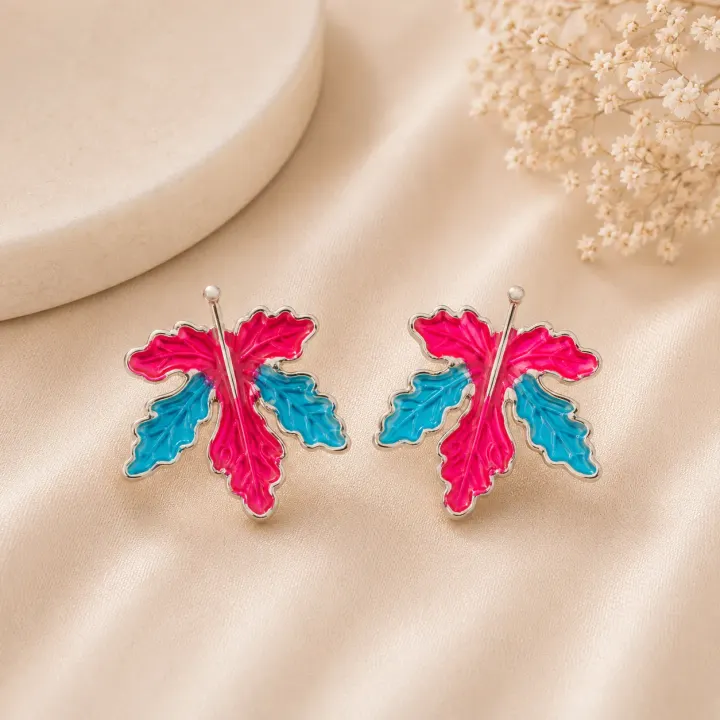 Leaf Pink Blue Earing