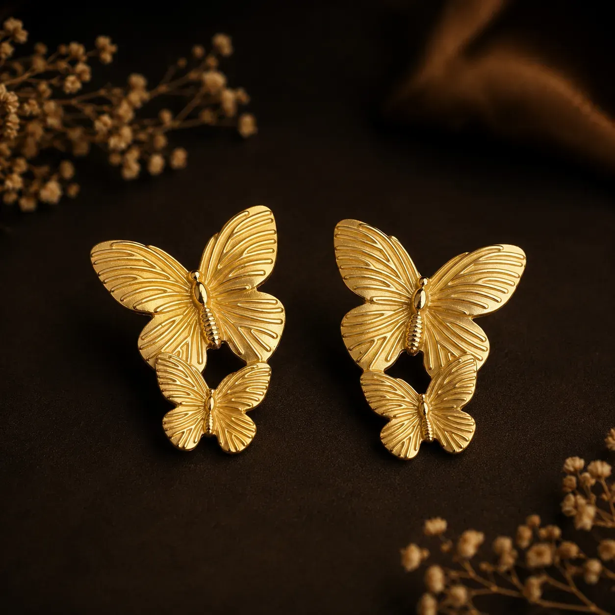 Dual Golden Butterfly Earings