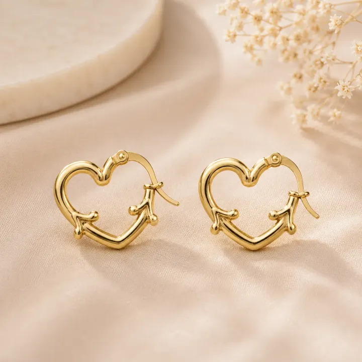 Anti-Tarnish Heart Hoops