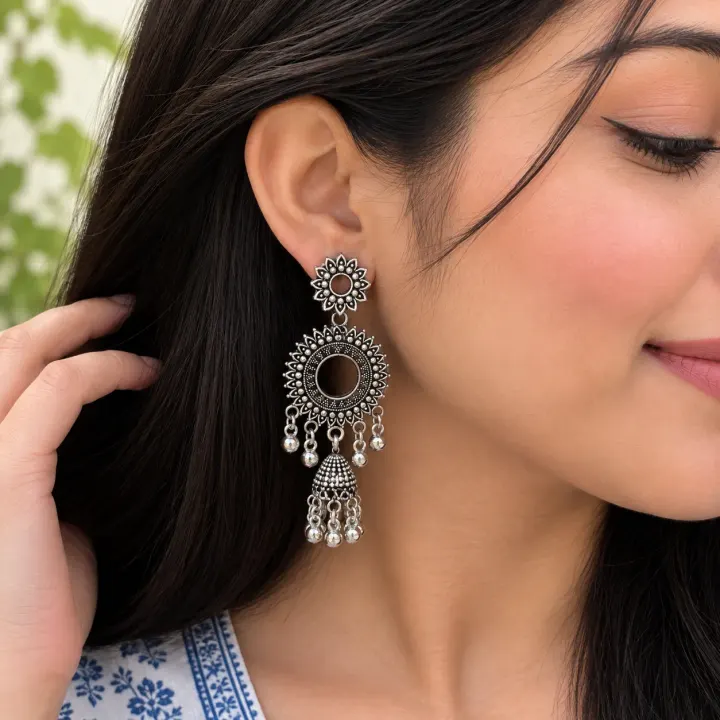 🌸 Phool  Oxidised Jhumki