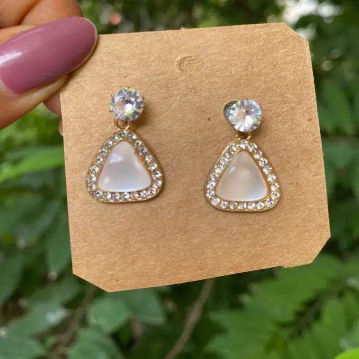 Triangle Opal Halo Drop Earings
