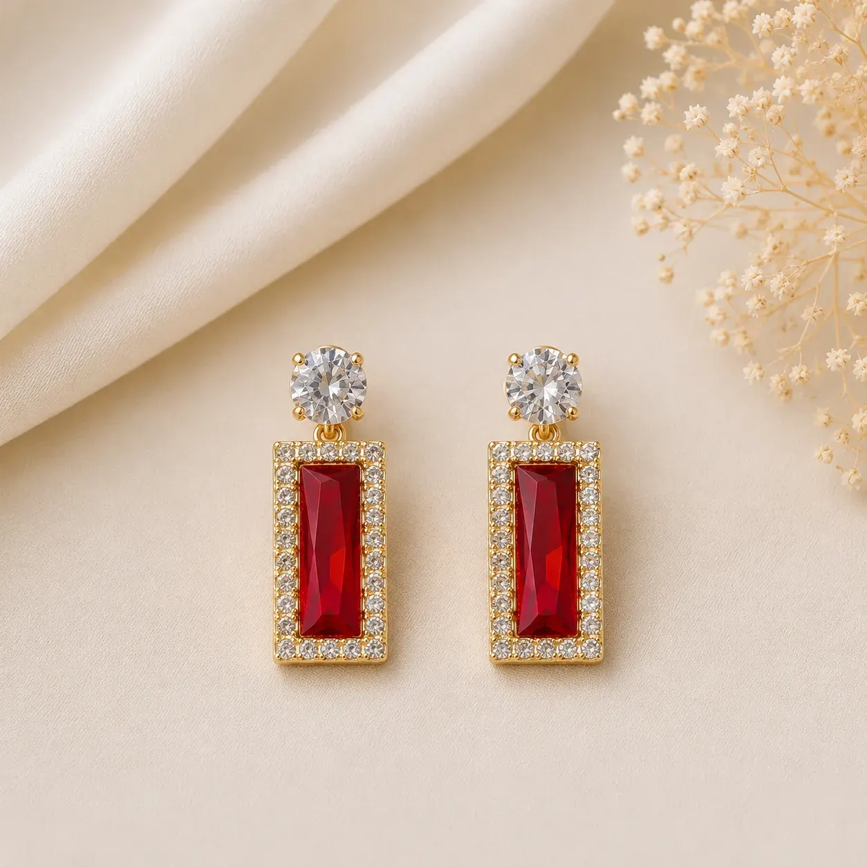 Ruby Red Crystal Earing