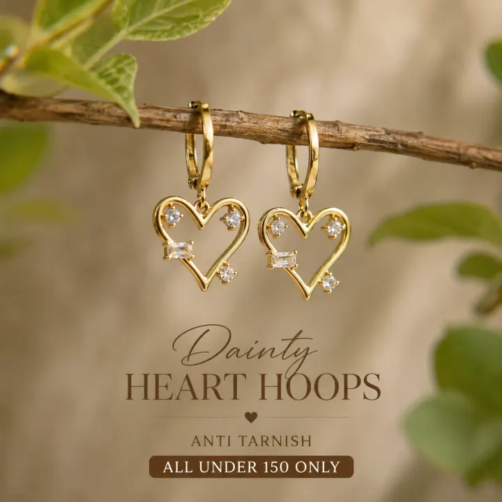 Heart Anti Tarnish Stone Hoops