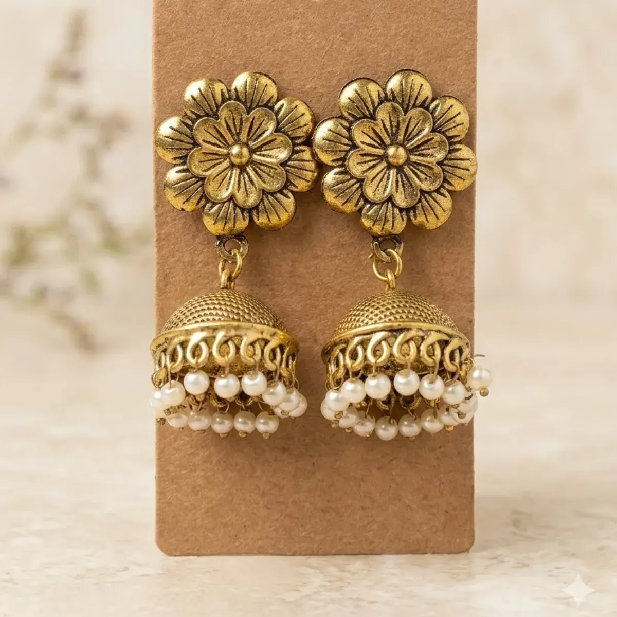 Golden Flower Jhumka