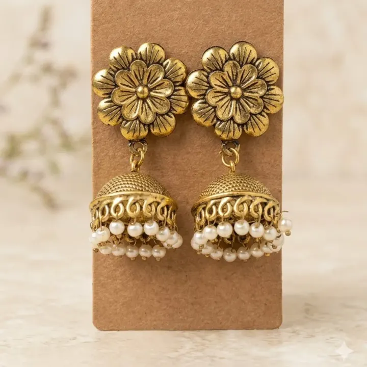 Golden Flower Jhumka