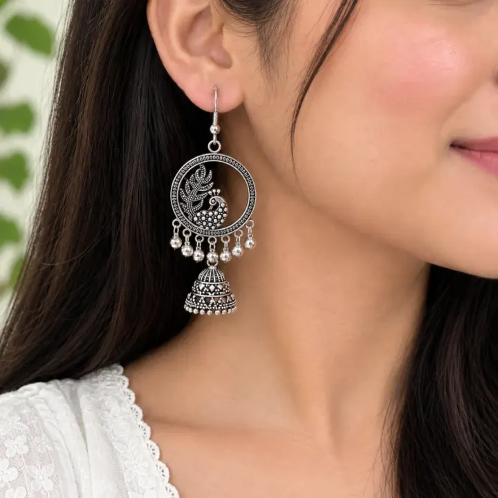 Peocock Silver Jhumki