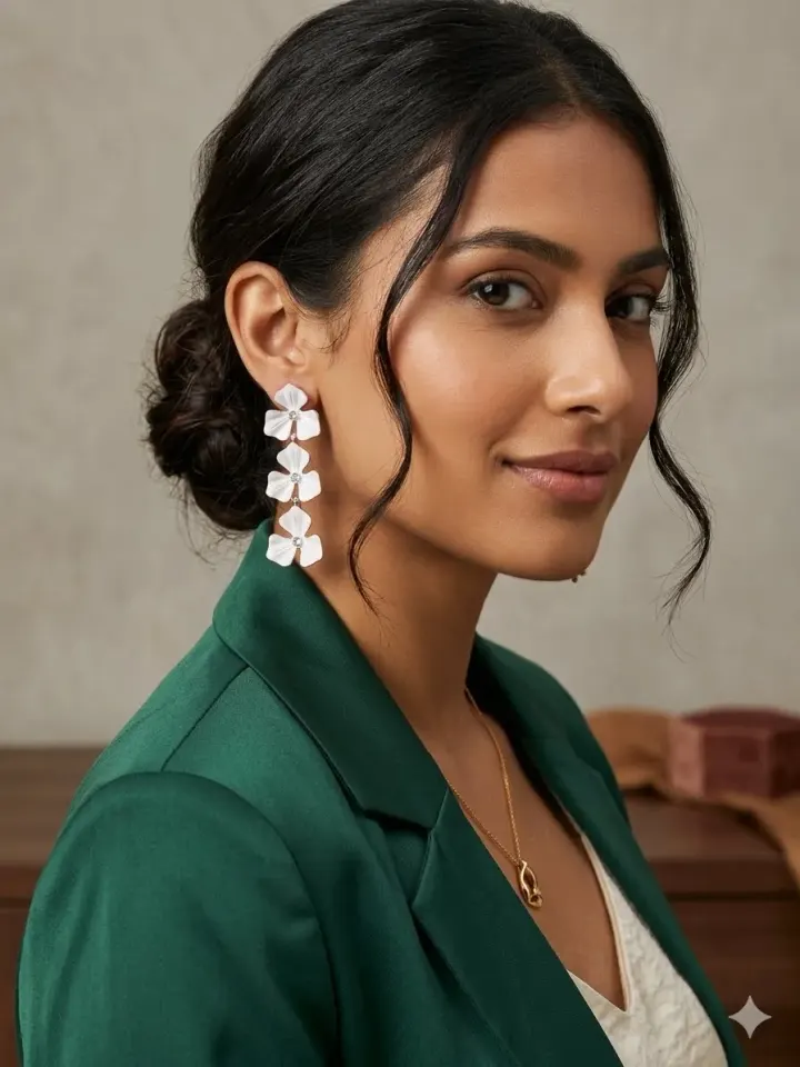 Triplet White Flower Earings