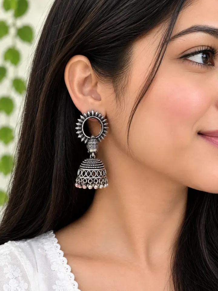 Oxidised Round Jhumki