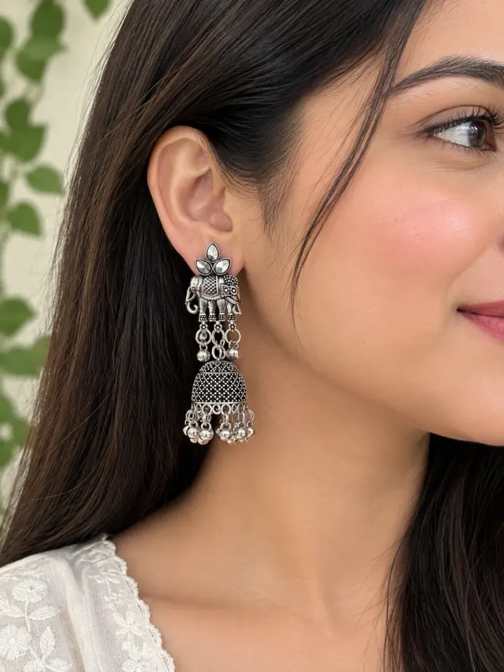 Elephant Design Silver Earing