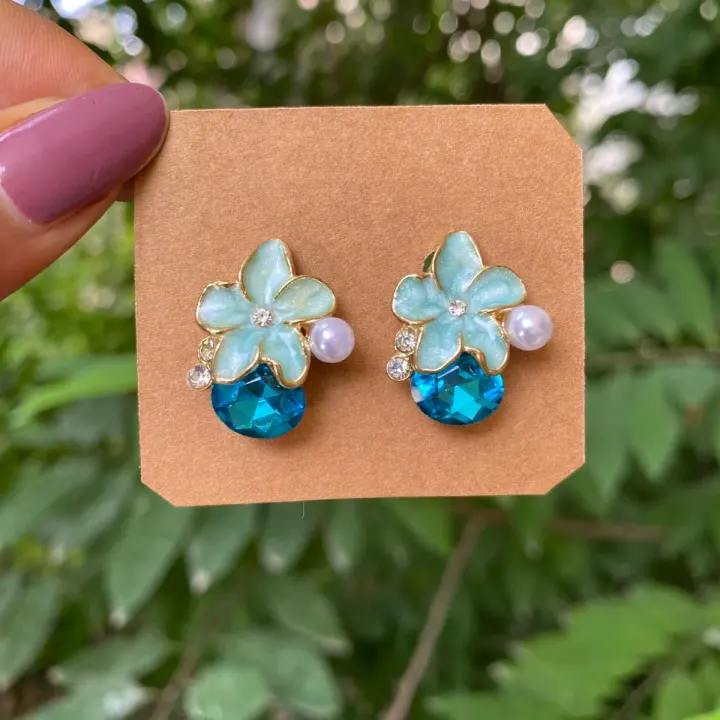 Ocean Blue Enamel Flower Stud