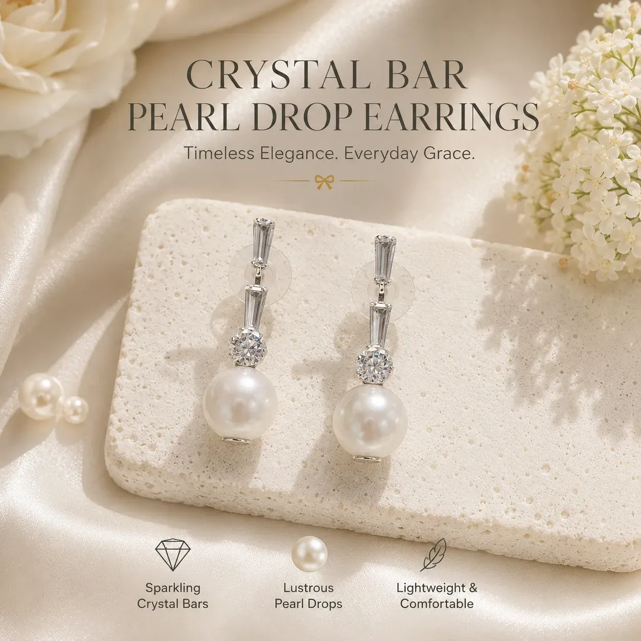 Crystal Bar Pearl Drop Earing