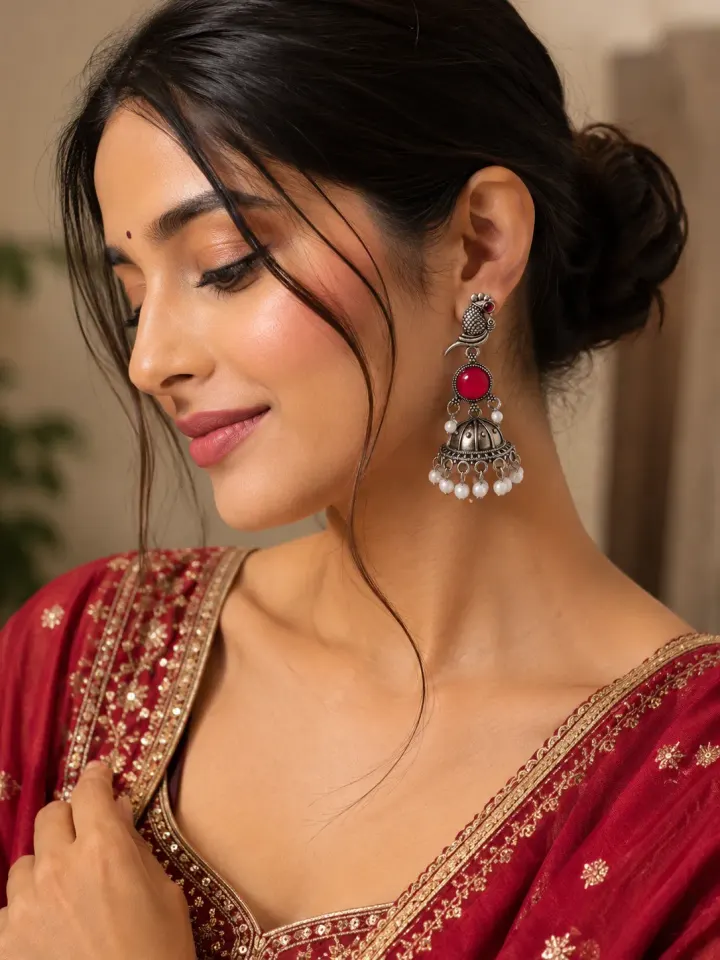 Ivory Charm Red Jhumka