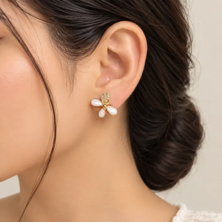 Butterfly White Stone Studs
