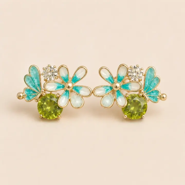 Sea Green Flower Stone Studs
