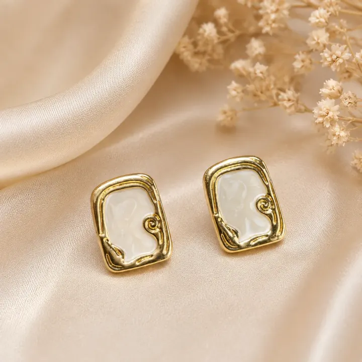 Golden white Korean Earing