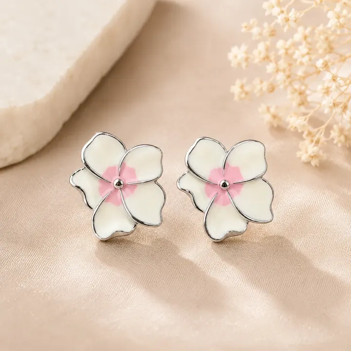 White Pink Flower Studs