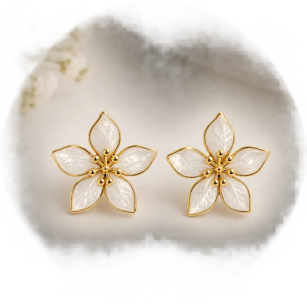 White Korean Flower Studs