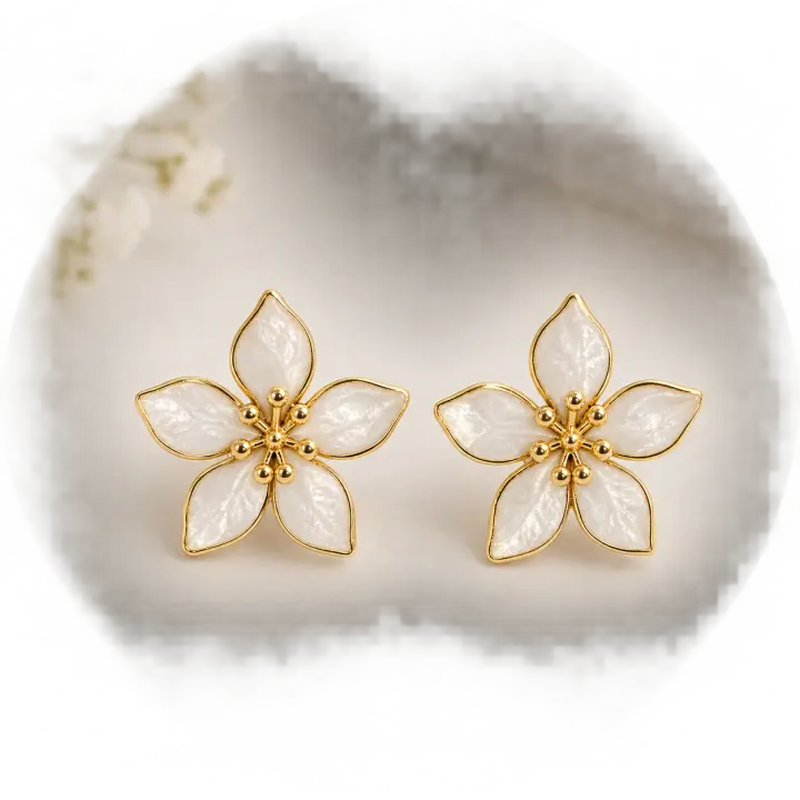 White Korean Flower Studs