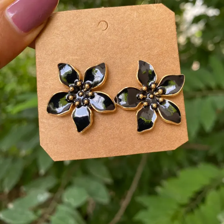 Midnight Blossom Black Earing