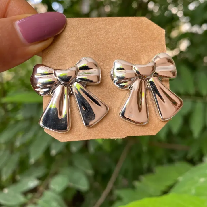 Polished Ribbon Bow Studs