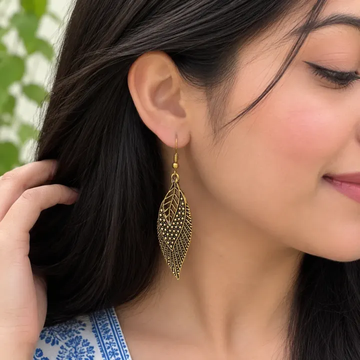🌿 Leafy Oxidised Jhumki
