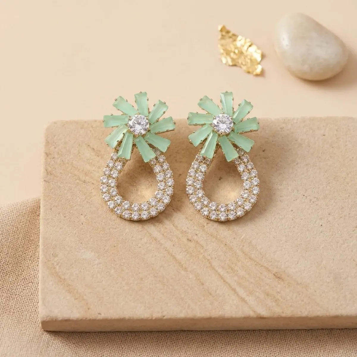 Mint Blossom Hoop Drops Earings