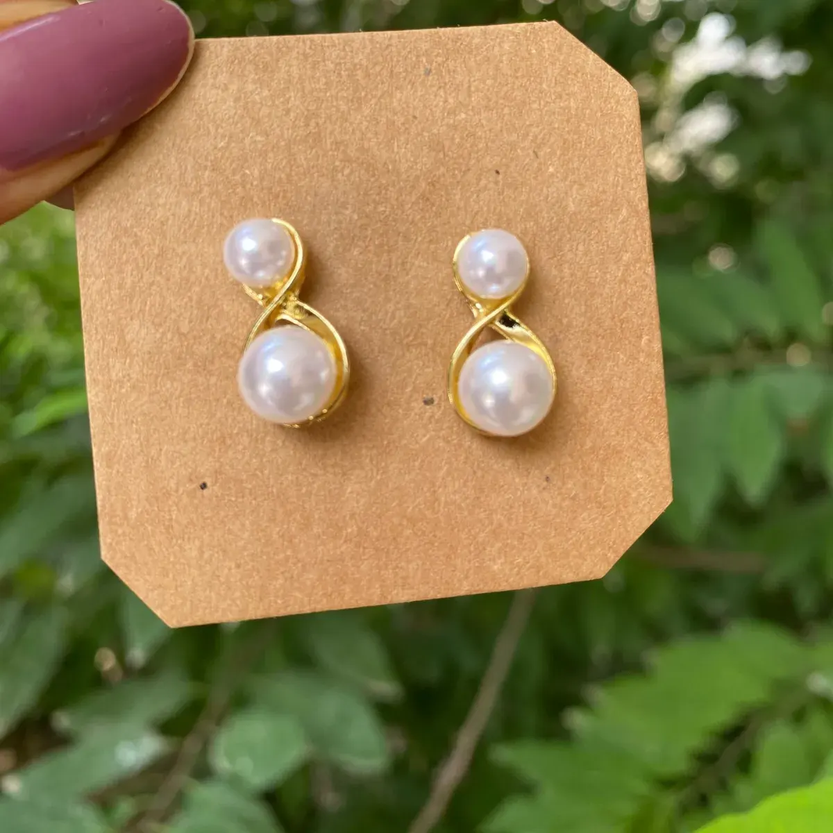 Double Pearl Infinity Twist Studs