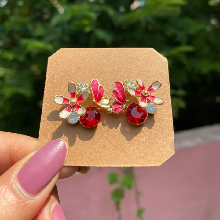 Red Flower Stone Earing