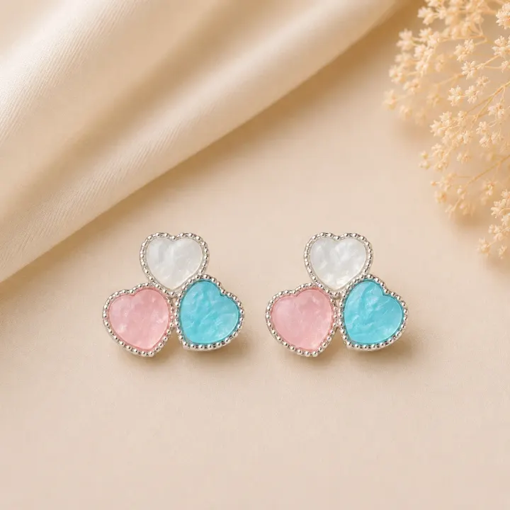 Triple Heart Silver Earing