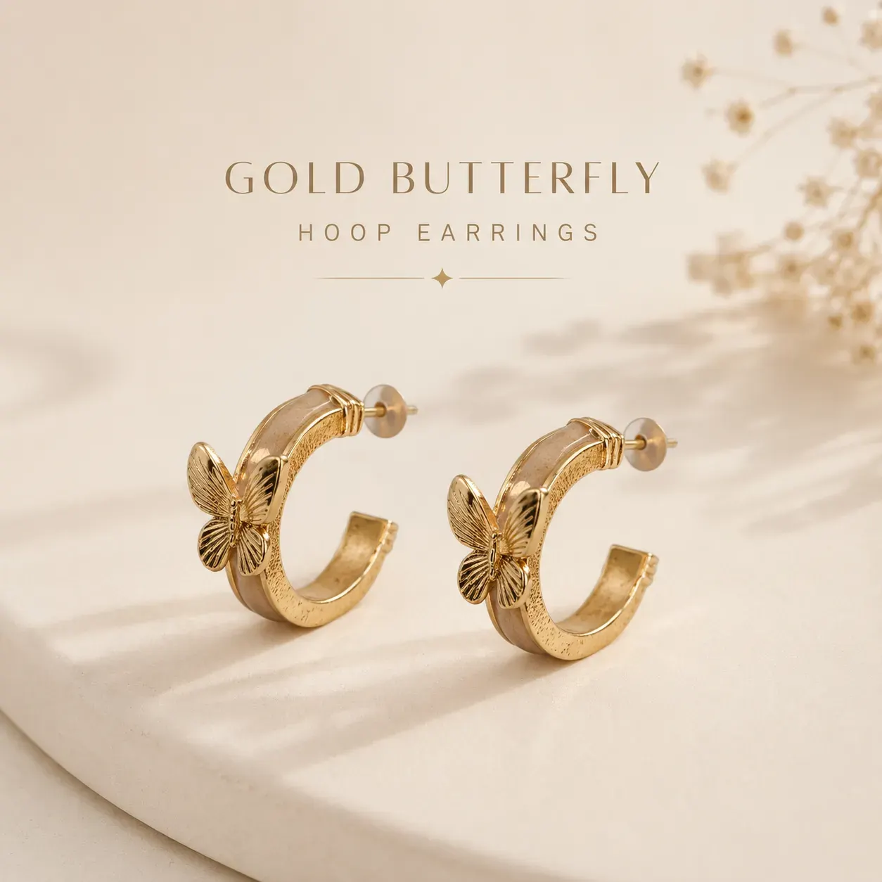 Golden Butterfly Hoops