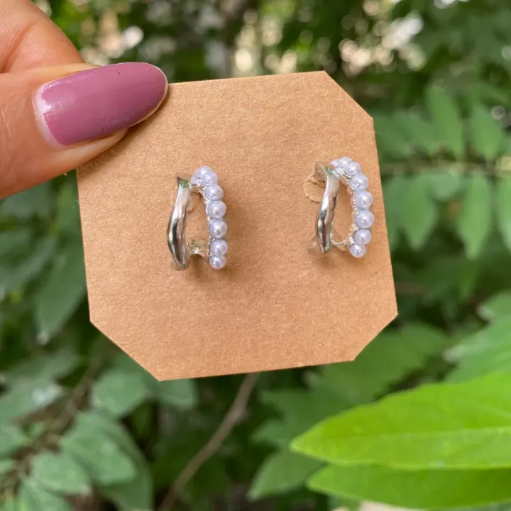 Double Row Pearl Huggie Hoop