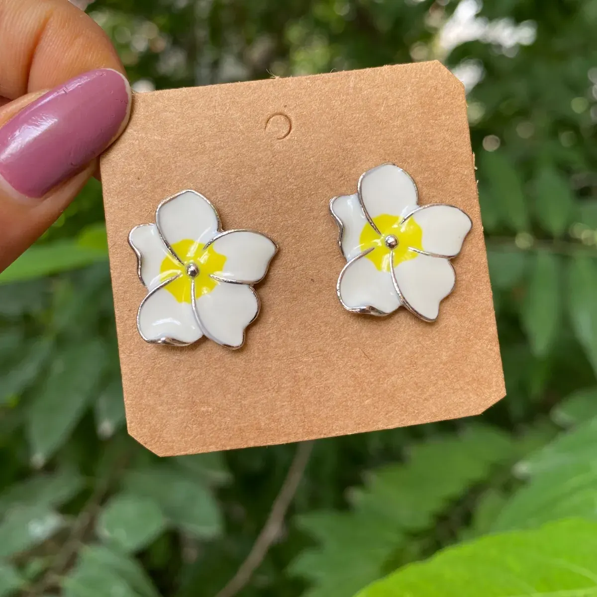 Yellow White Floral Studs