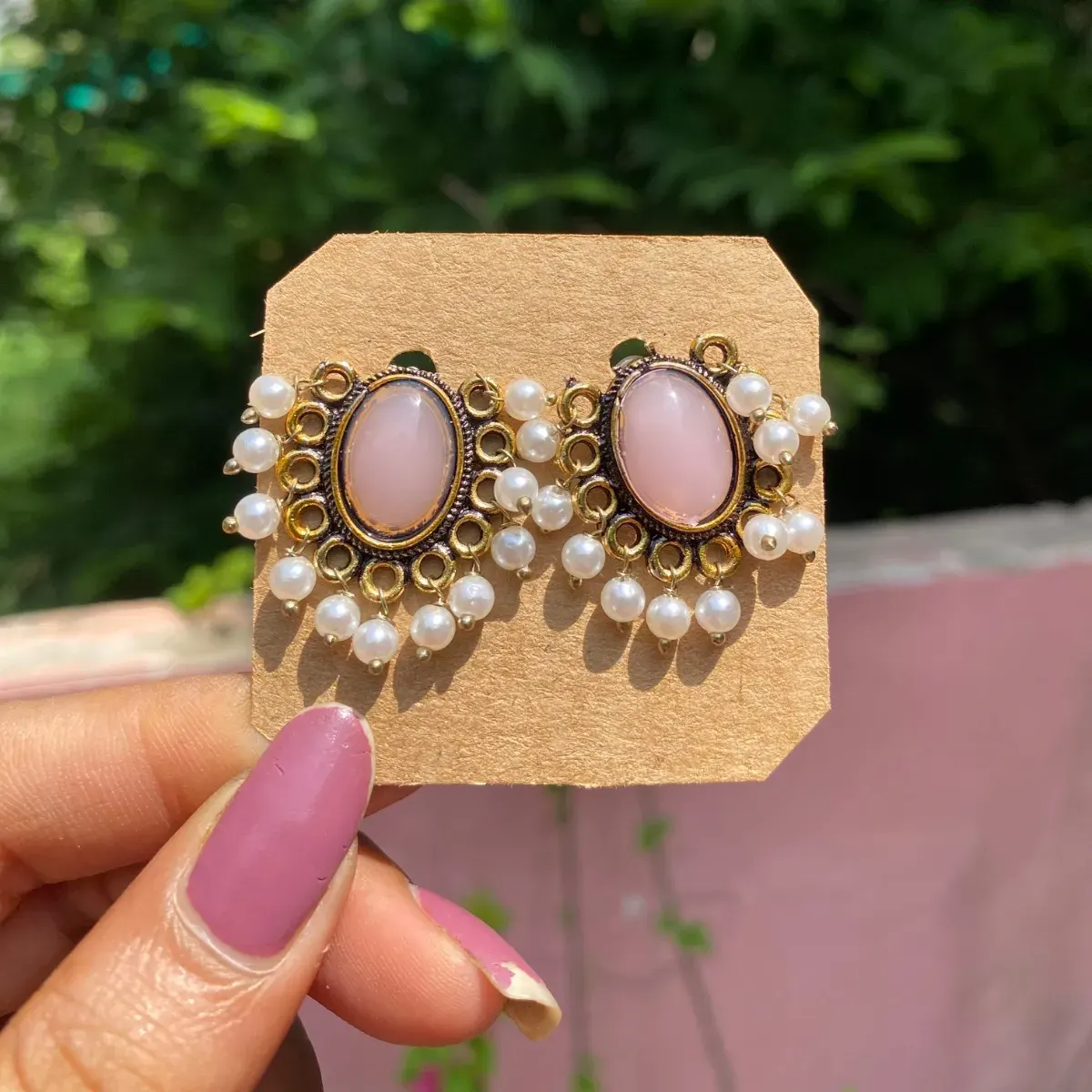 Traditional Blush Pink  Oval Shaped Earing