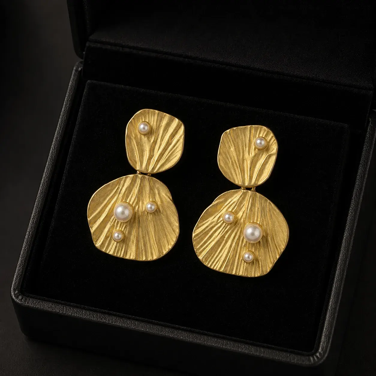 Golden Pearl Drop Earings